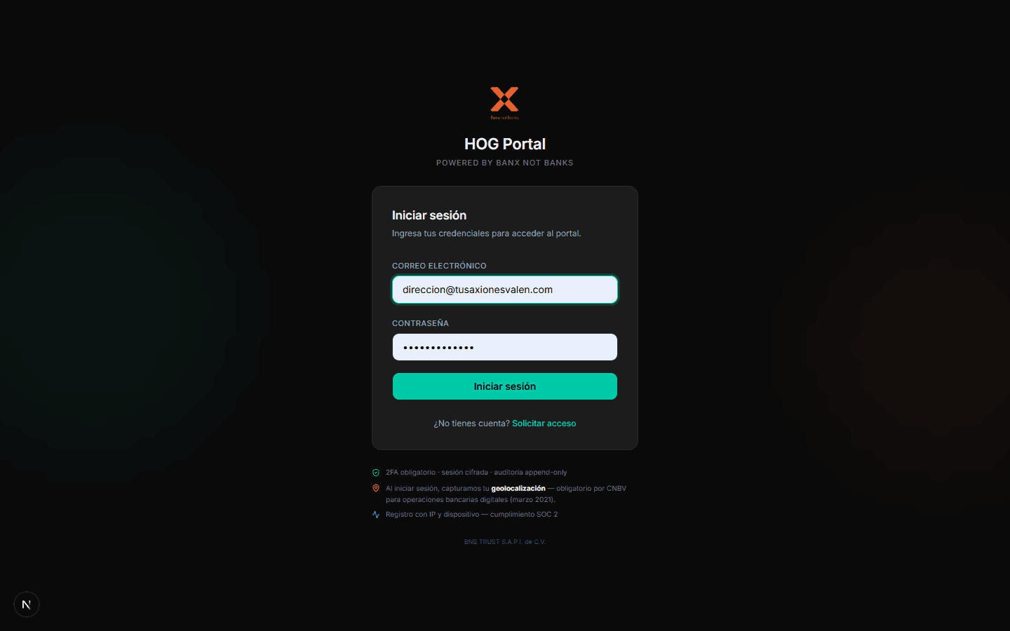 Pantalla del portal: Paso 3 — Tu login